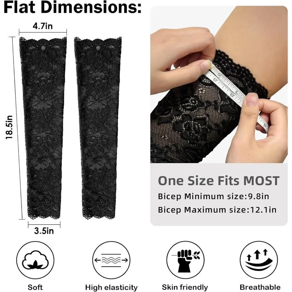 Women's 1 Black Fingerless Lace Arm Sleeves Gloves Wedding Dress Party Prom